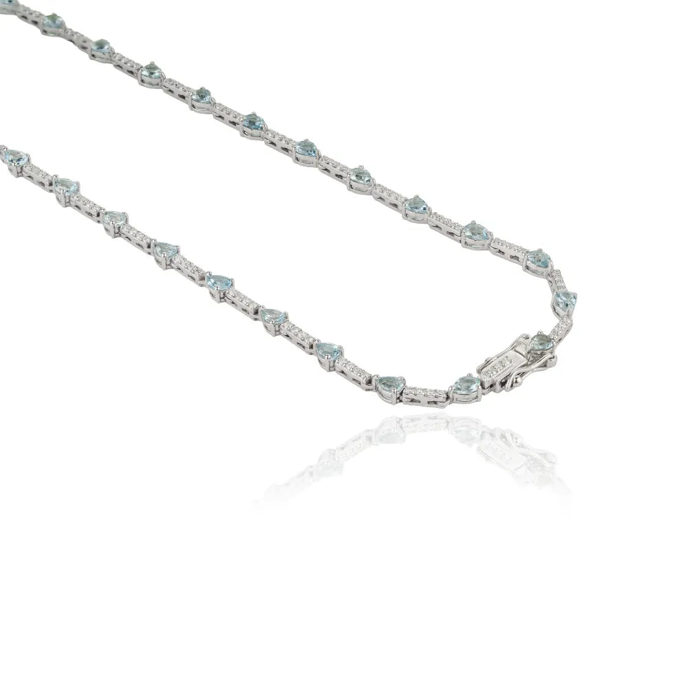 Factory Wholesale Price 14K White Gold Aquamarine & Diamond Sleek Tennis Bracelet Customized Jewelry