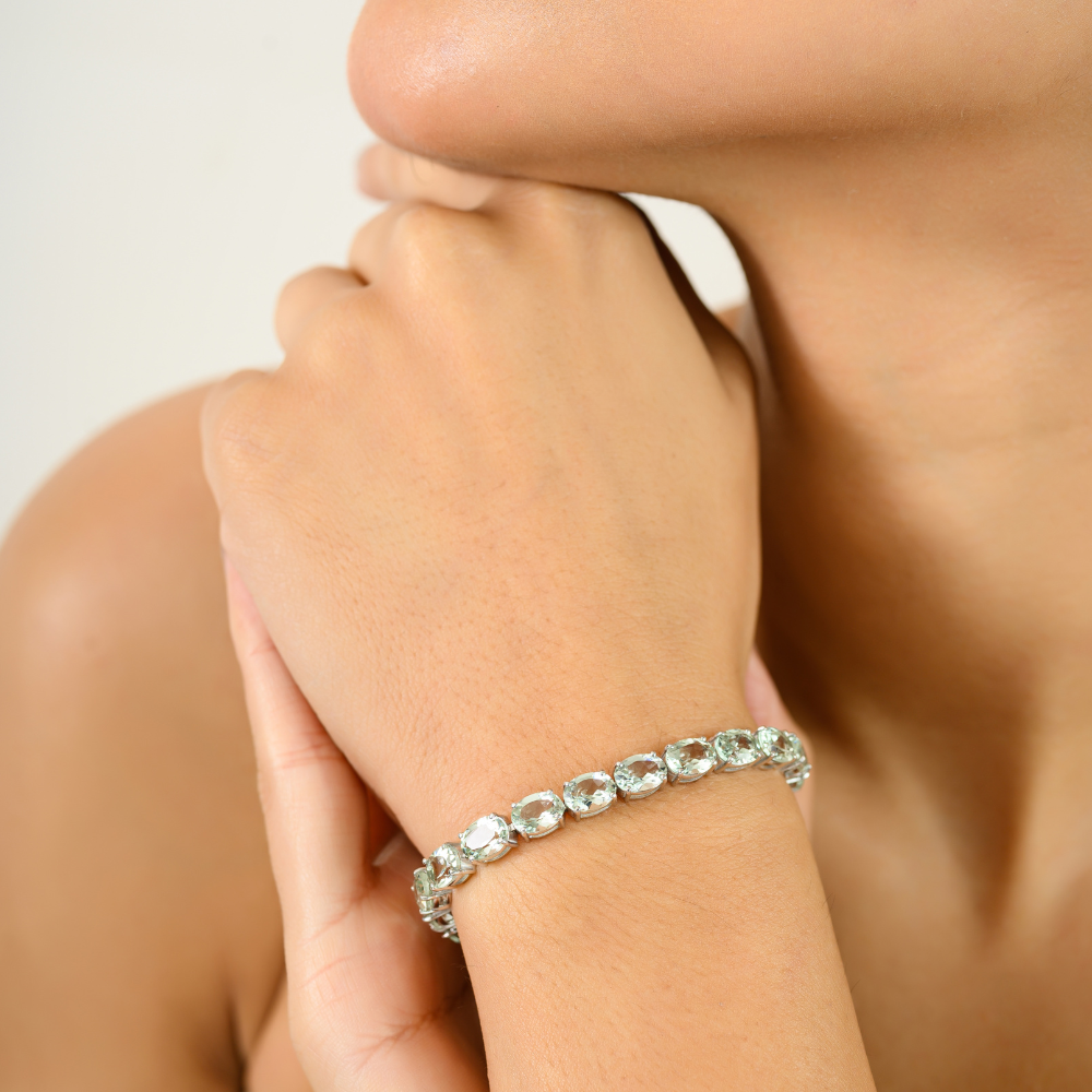 Semi Precious Gemstone Jewelry Handmade Real Green Amethyst Statement Bracelet For Women