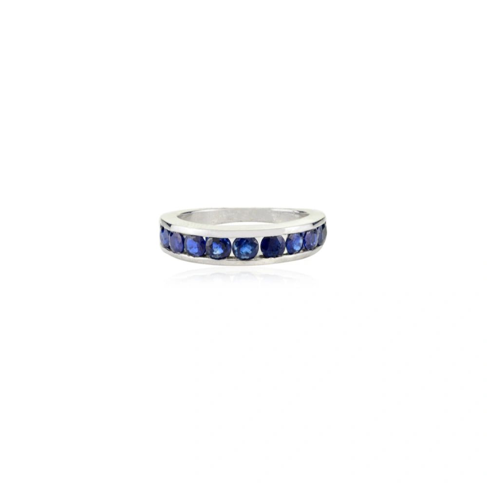 Latest Design Genuine Blue Sapphire Half Eternity Band Ring For Women 925 Solid Silver