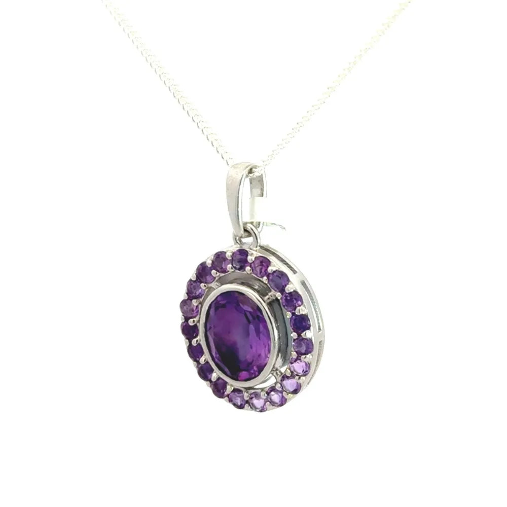 Most Beautiful Fine Jewelry Natural Oval & Round Shape Purple Amethyst Gemstone Statement Pendant