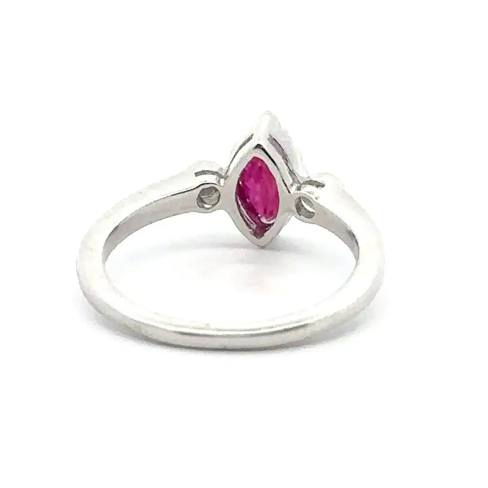 Marquise Shape Ruby & Round Cut American Diamond Single Stone Ring For Valentine's Day Gift