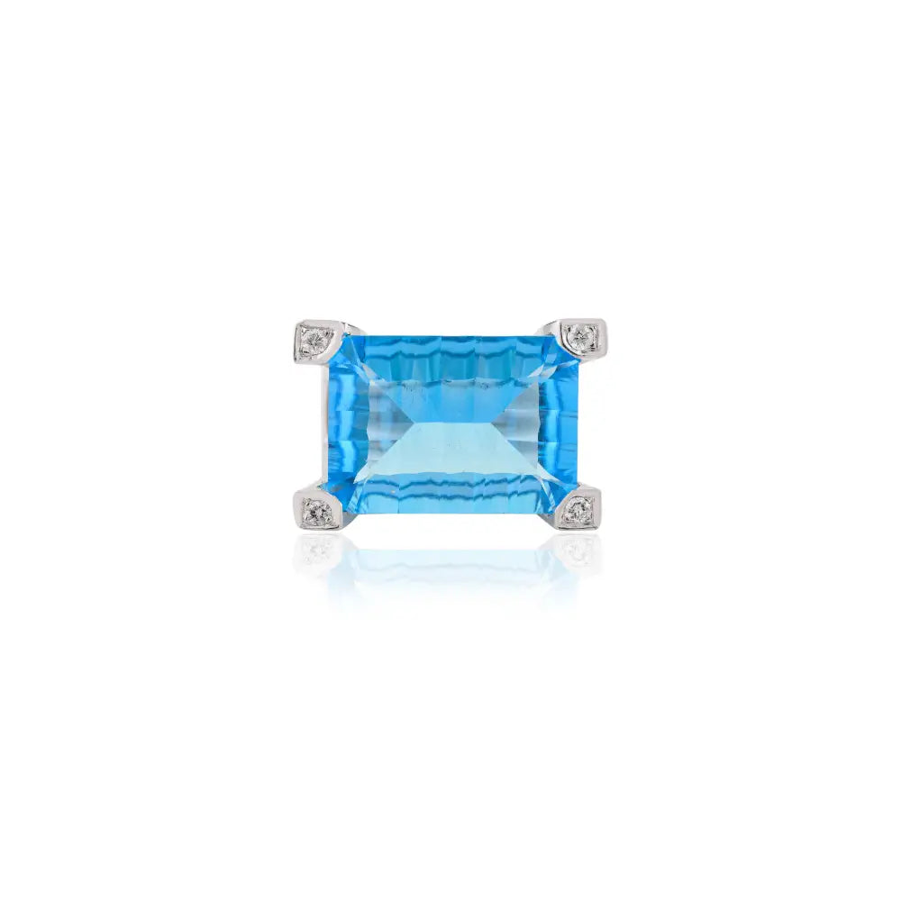 Luxury Wholesale Blue Topaz & Diamond Cocktail Ring Solid K18 White Gold Trending Jewelry
