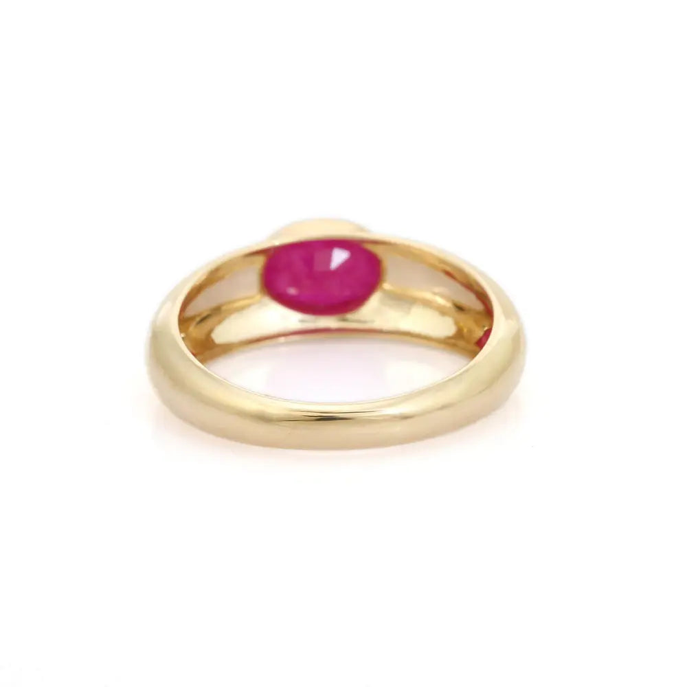 100% Authentic Ruby Handmade Dome Signet Ring For Women Pure K14 Yellow Gold Jewelry
