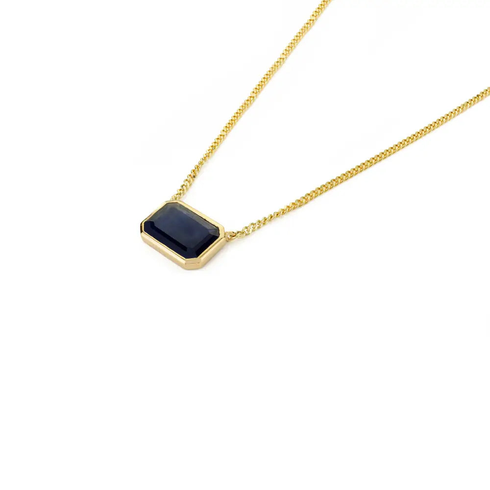 14X9.5 MM Blue Sapphire Solid 14K Yellow Gold Curb Link Chain Solitaire Pendant Necklace