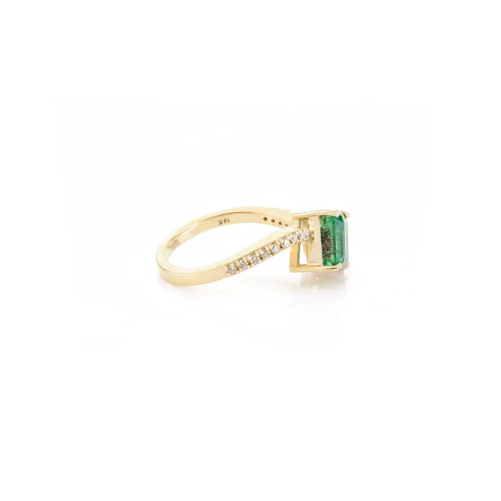 Emerald Ruby & Diamond Solid 14K Yellow Gold Toi et Moi Ring For Wedding Birthstone Jewelry