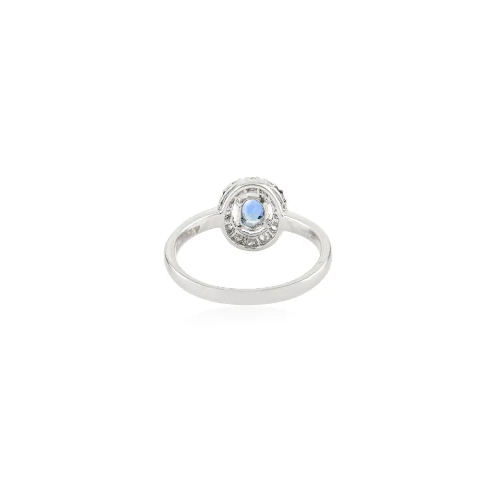 Explore Blue Sapphire & Diamond 14K Solid White Gold Halo Ring Handmade Fine Jewelry