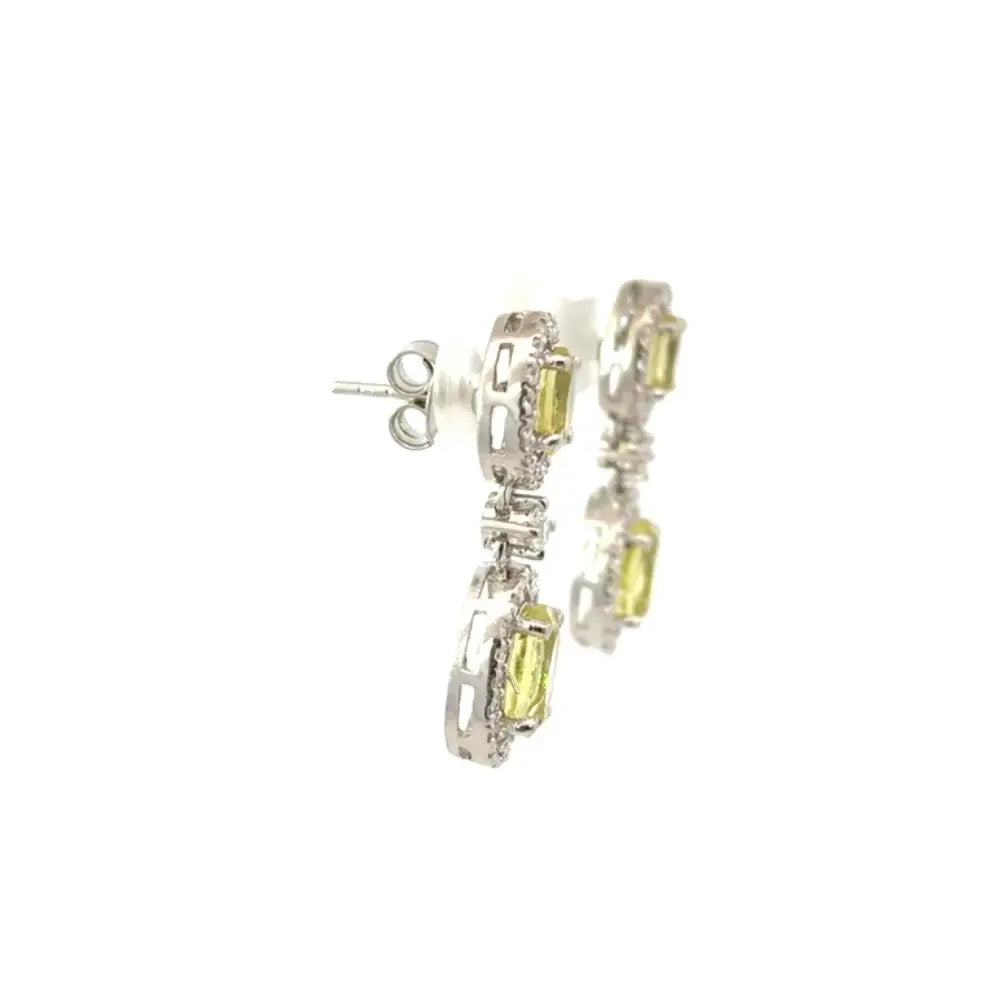 August Birthstone Peridot & American Diamond Drop Earrings For Wedding Custom Made Jewelry