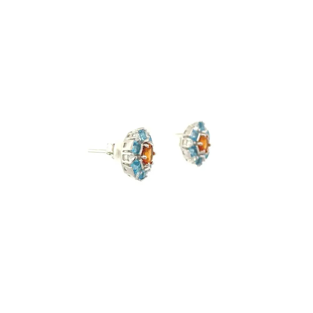 High Grade Jewelry Blue Topaz Citrine & American Diamond Round Stud Earrings Factory Price