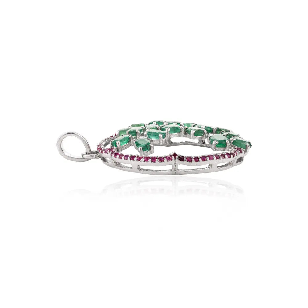 Fine & Handmade Natural Emerald & Ruby Tree Of Life Pendant In 925 Solid Silver