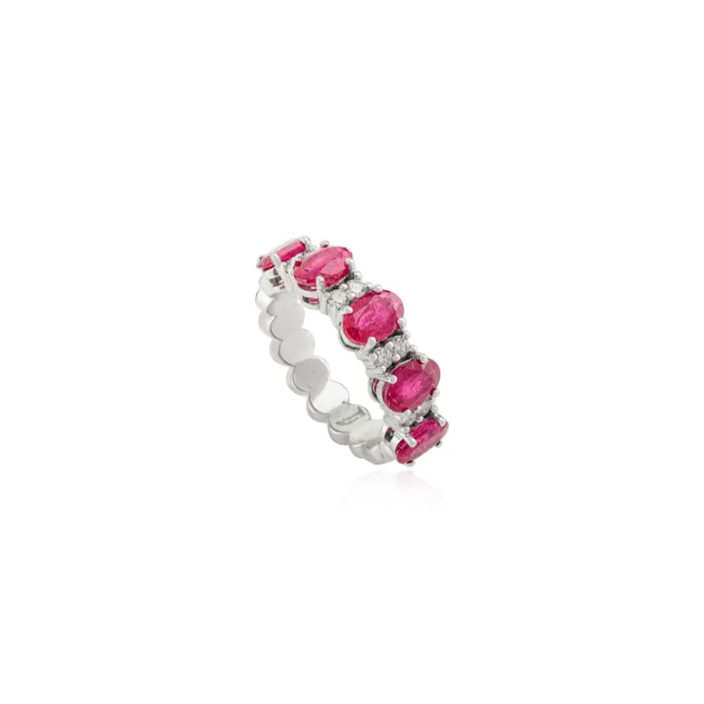 100% Genuine Ruby & Diamond Half Eternity Band Ring Fine 14K Real Gold Jewelry