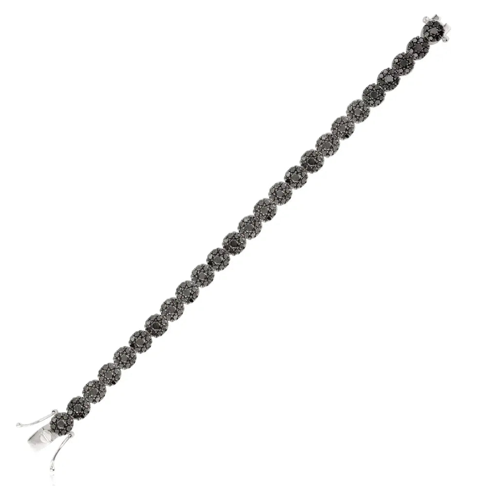 Natural Black Diamond Flower Design Tennis Bracelet 14K White Gold Sparkle Jewelry