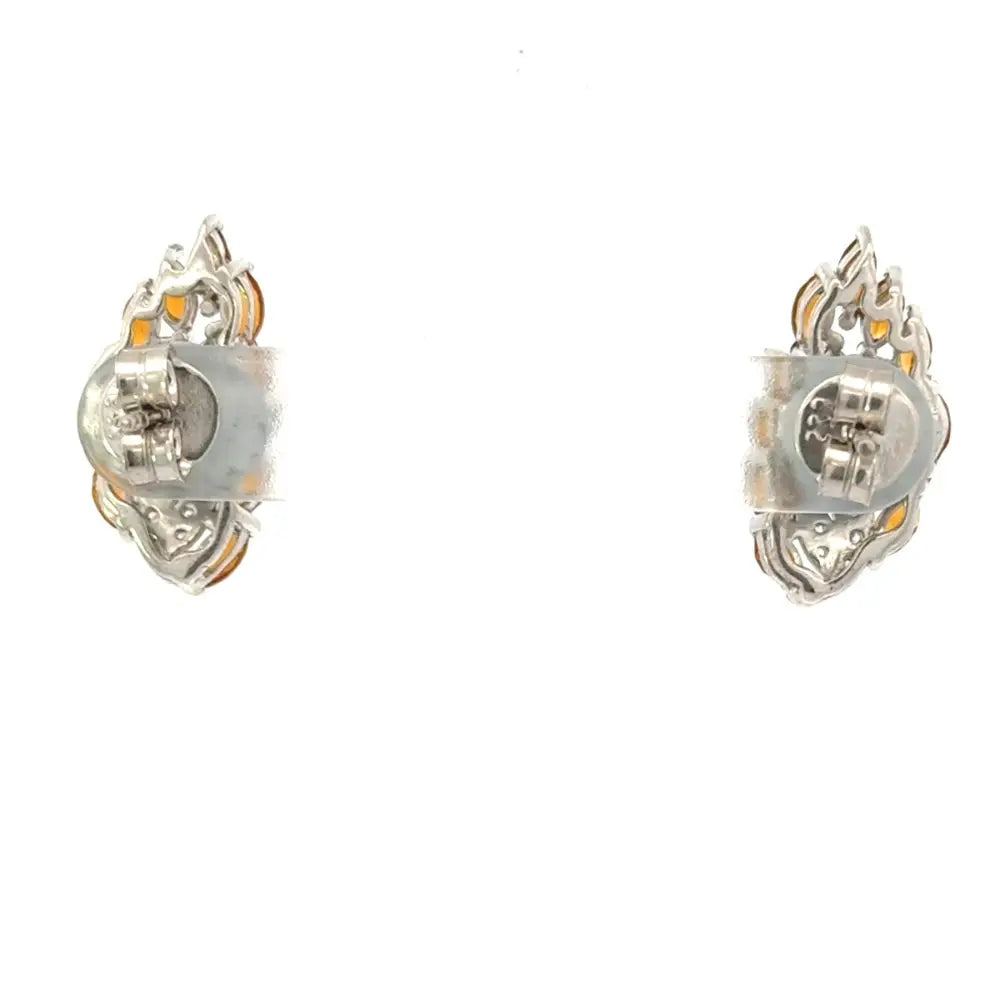 Customized Silver Genuine Citrine & American Diamond Stud Earrings November Birthstone