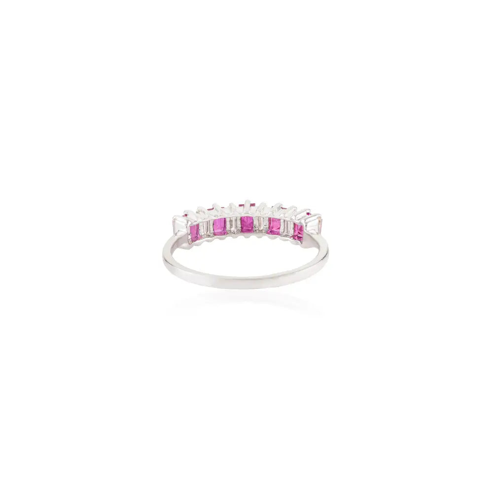 Hot Sale Baguette Cut Ruby & Diamond Half Eternity Band Ring 14K Solid White Gold Jewelry