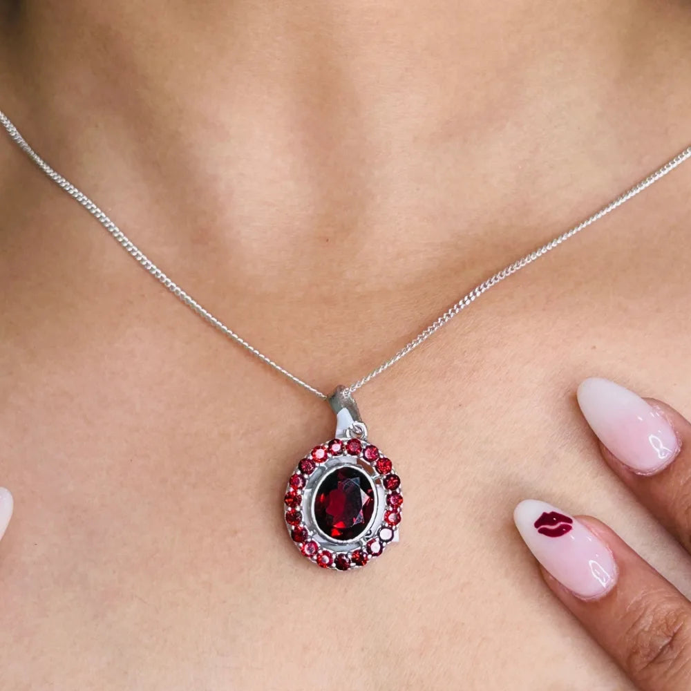 Birthstone Jewelry Real Red Garnet Gemstone Pendant 925 Solid Silver