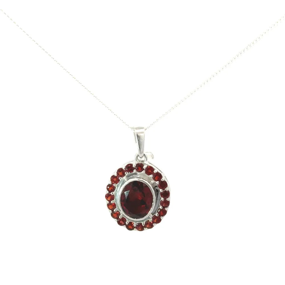 Birthstone Jewelry Real Red Garnet Gemstone Pendant 925 Solid Silver