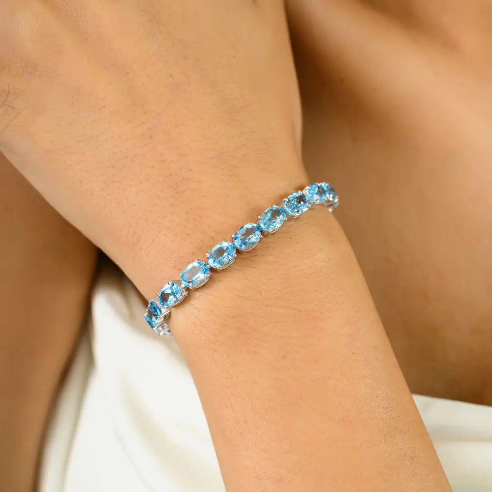 December Birthstone 100% Natural Blue Topaz Statement Bracelet For Women Wholesale Item In Bulk