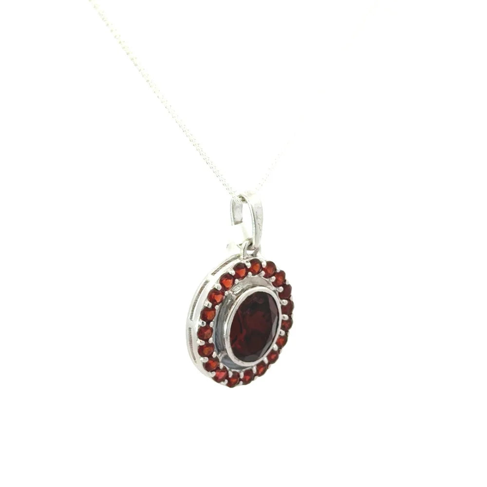 Birthstone Jewelry Real Red Garnet Gemstone Pendant 925 Solid Silver