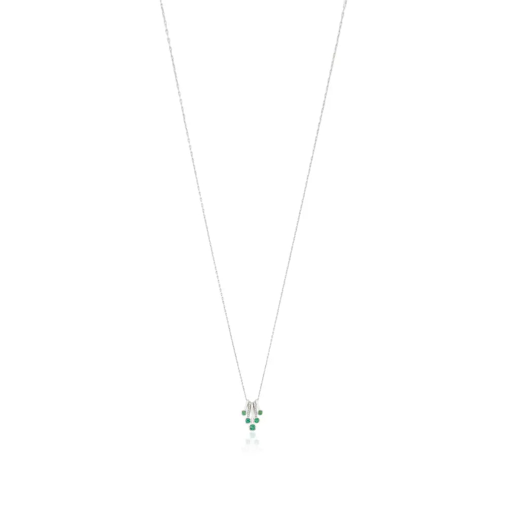 Real 18K White Gold Natural Emerald Dangling Pendant Necklace Fine Handmade Jewelry