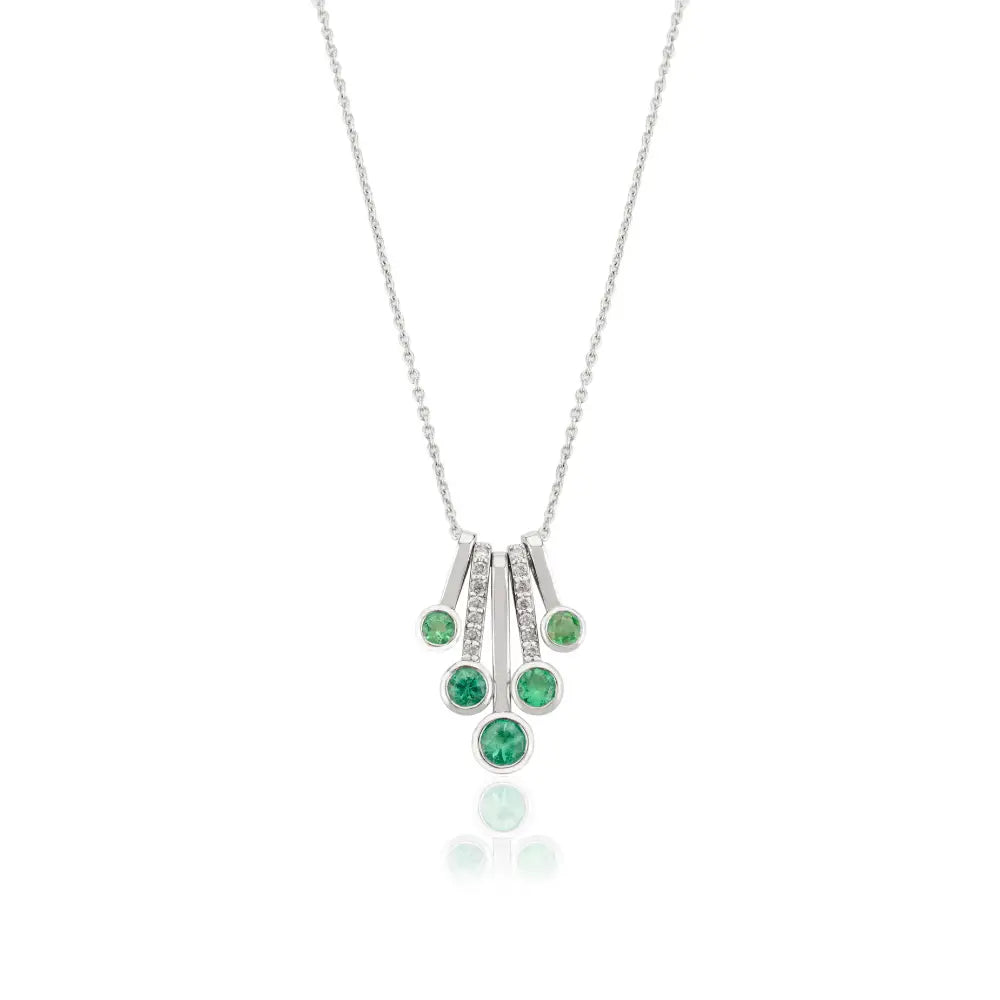 Real 18K White Gold Natural Emerald Dangling Pendant Necklace Fine Handmade Jewelry