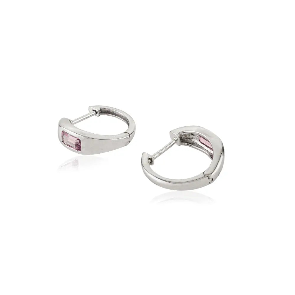 Simple Design Everyday Wear Pink Sapphire Small Huggie Hoop Earrings 14K White Gold