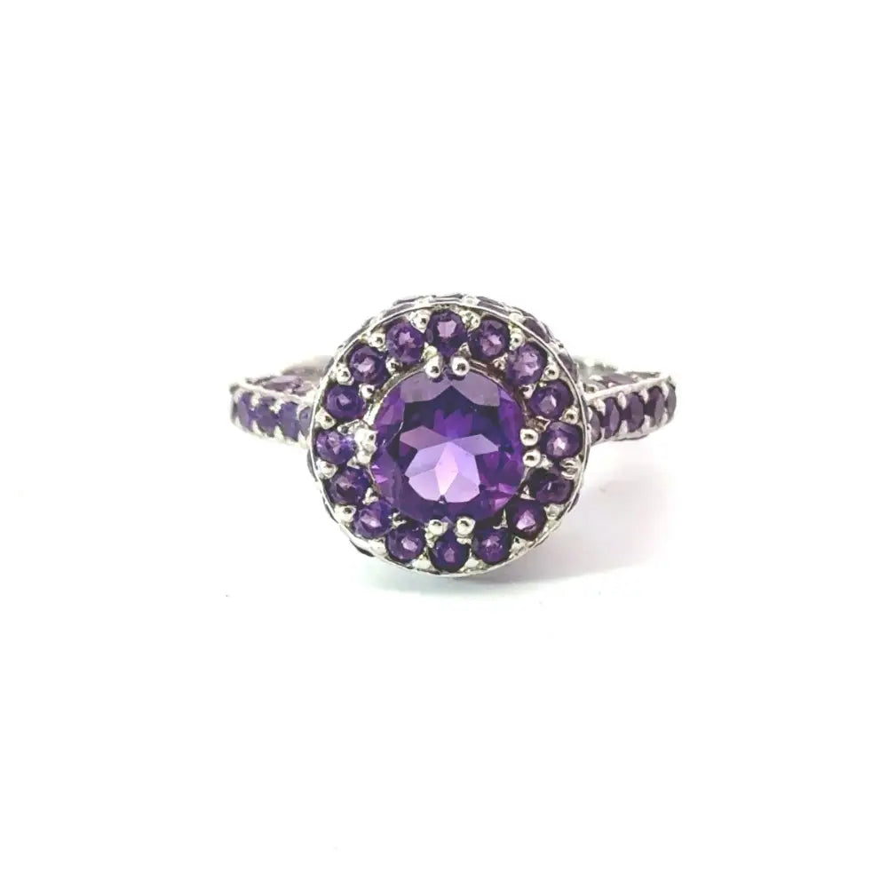 Round Cut Purple Amethyst 925 Silver Promise Ring Valentine's Day Gift Semi Precious Jewelry