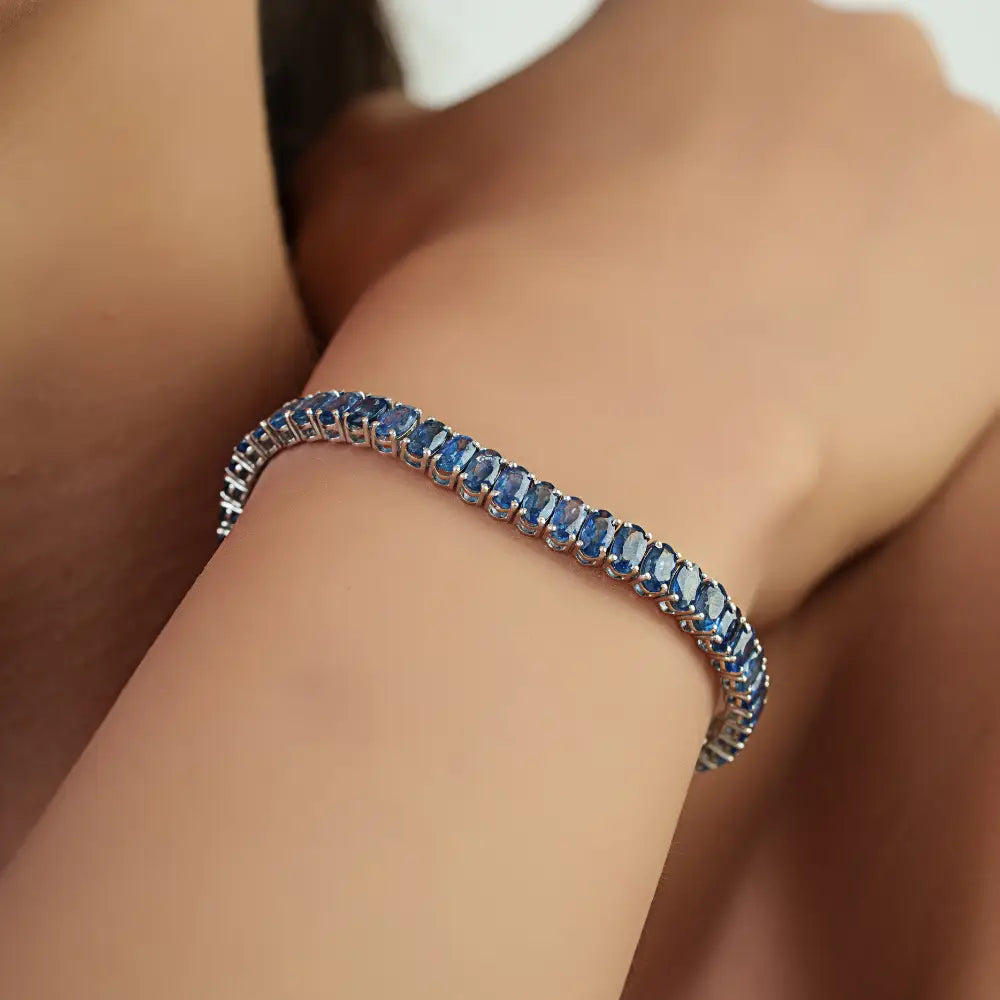 15.54 Ct. Blue Sapphire Stackable Tennis Bracelet Solid 14K White Gold Precious Jewelry