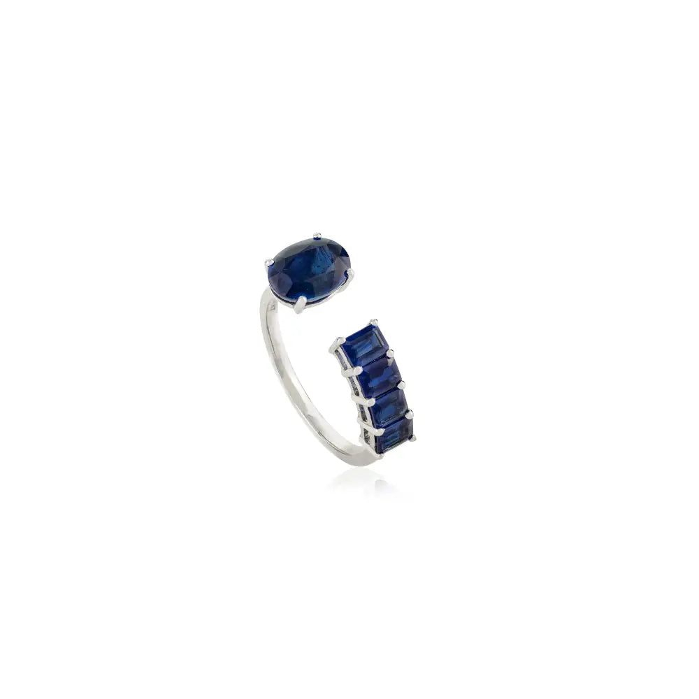 Latest Design Handmade Blue Sapphire Real K14 White Gold Open Ended Ring Unisex