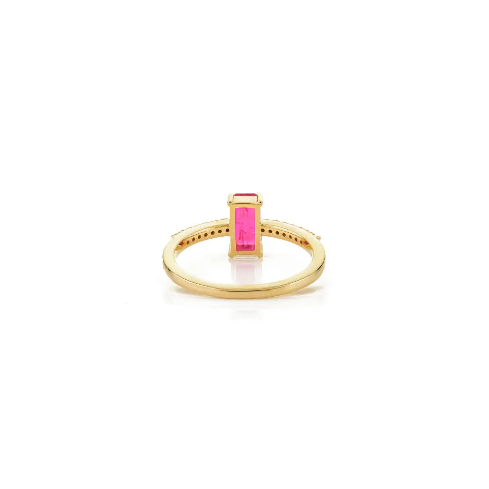 100% Genuine Prong Setting Ruby & Diamond Gemstone Ring Trending 14K Yellow Gold Jewelry