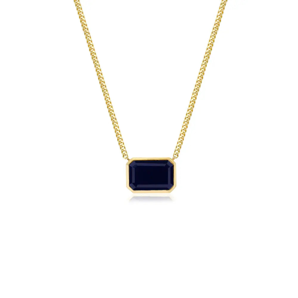 14X9.5 MM Blue Sapphire Solid 14K Yellow Gold Curb Link Chain Solitaire Pendant Necklace