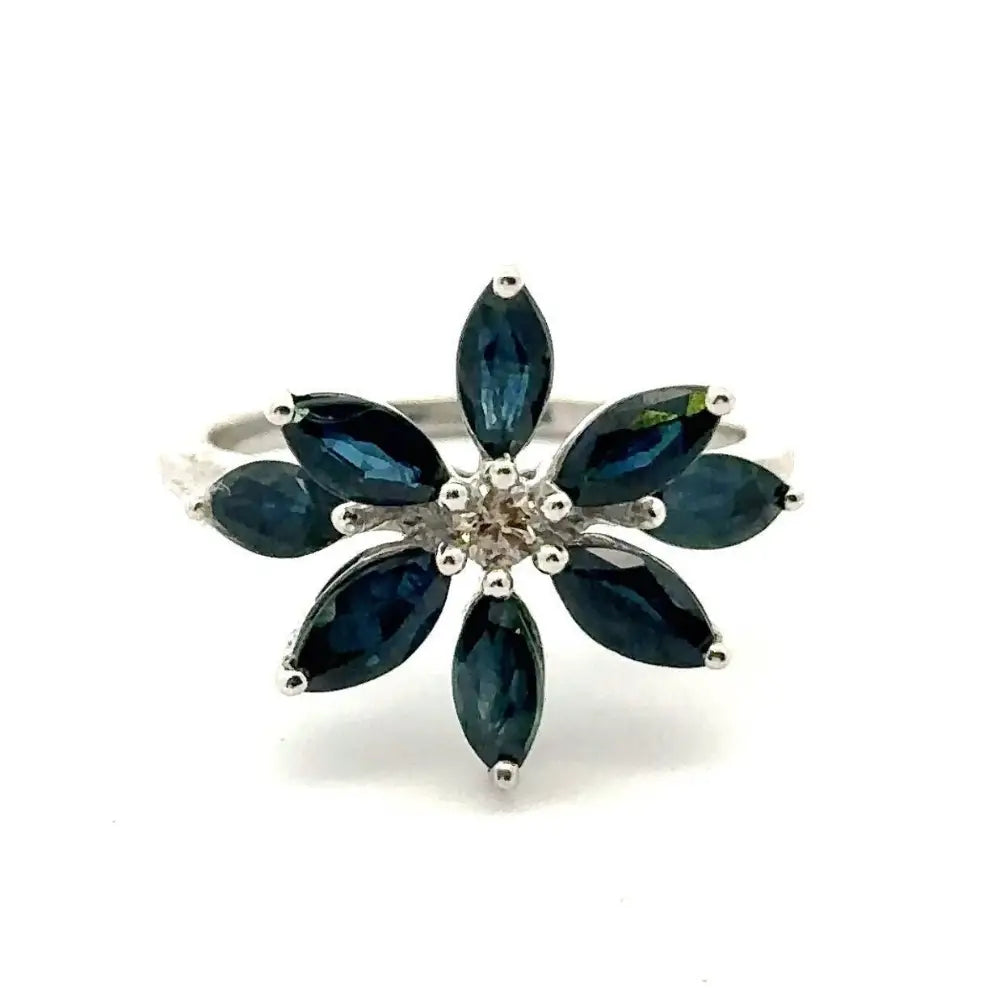 New Arrivals Latest Design Blue Sapphire Flower Shape Index Finger Ring Custom Made Jewelry