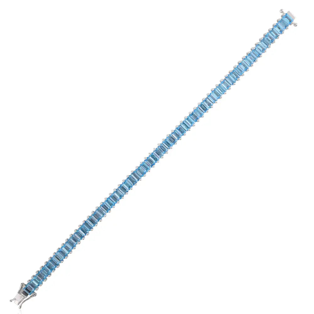 925 Solid Silver Baguette Blue Topaz Stackable Tennis Bracelet Bulk Order In 925 Sterling Silver