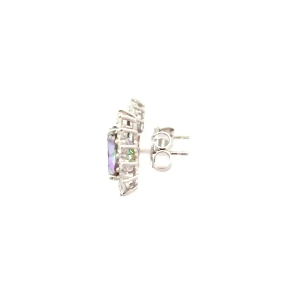 925 Sterling Silver Mystic Topaz & American Diamond Halo Stud Earrings Handmade Fine Jewelry
