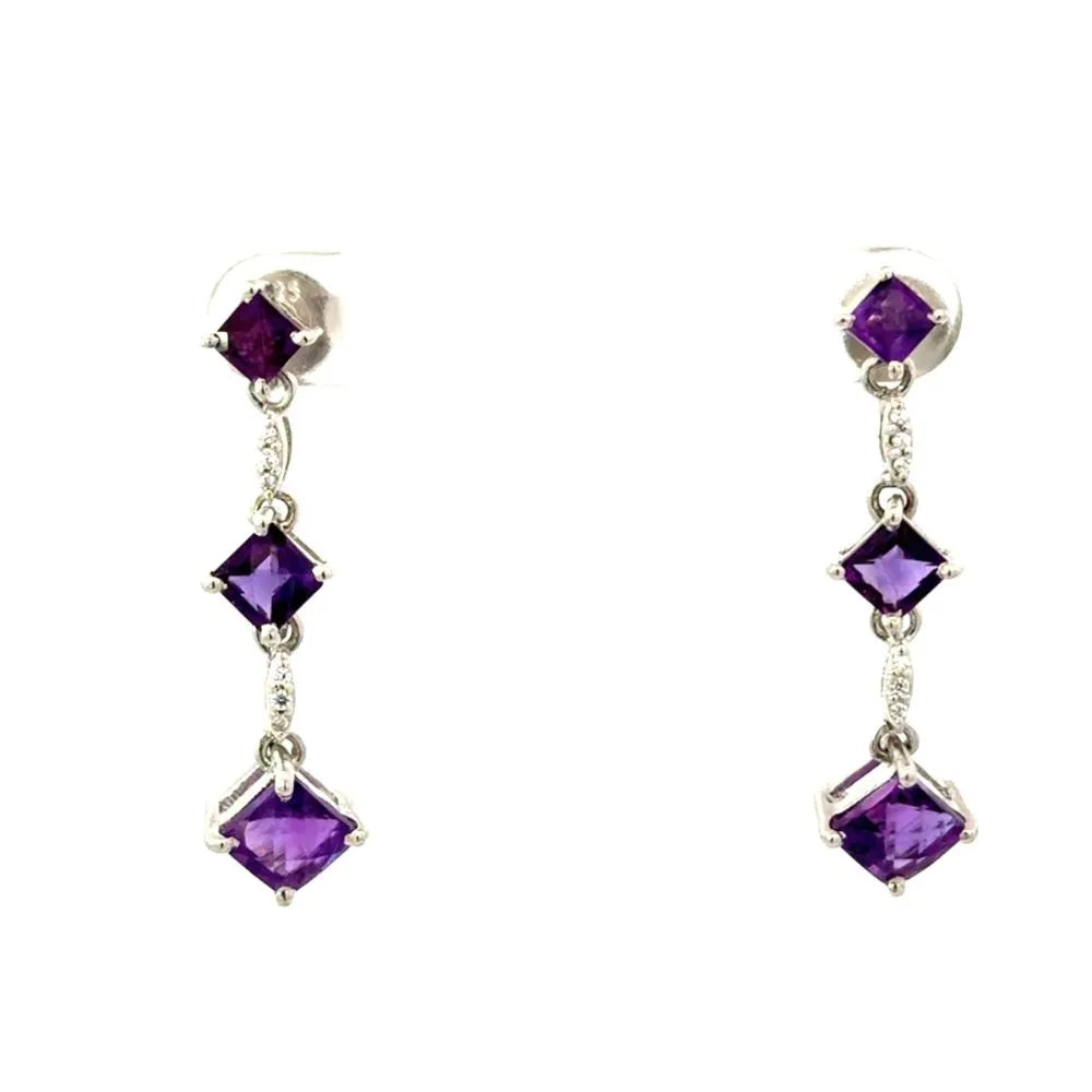 Exclusive Jewelry Square Shape Amethyst & American Diamond Dangle Earrings