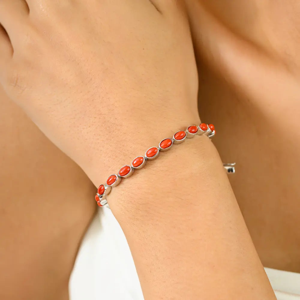 Best Top Seller Pure 925 Sterling Silver Jewelry Handmade Real Coral Stackable Bracelet