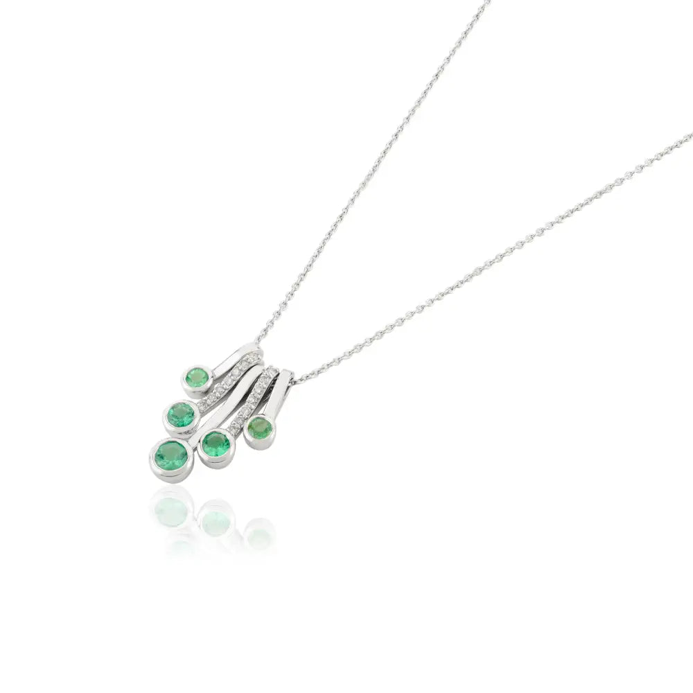 Real 18K White Gold Natural Emerald Dangling Pendant Necklace Fine Handmade Jewelry