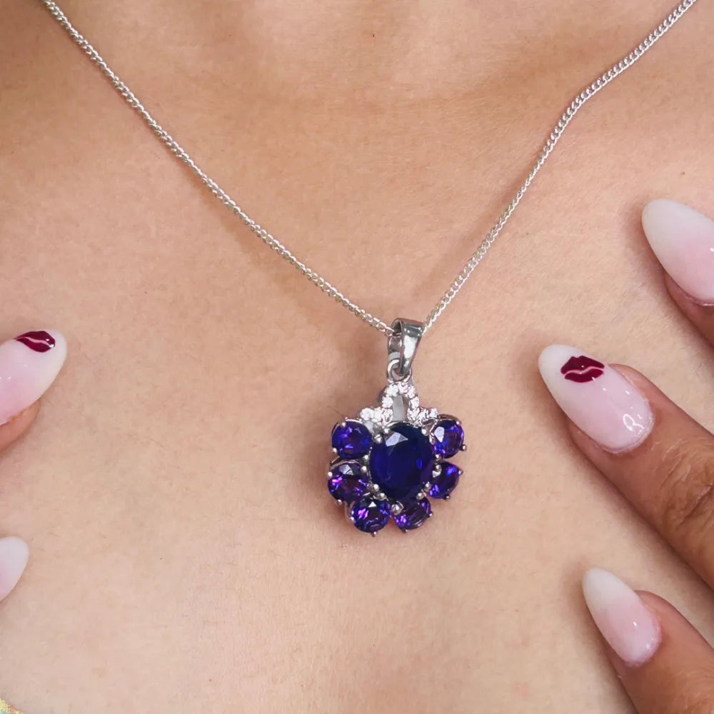 Trending Jewelry Genuine Amethyst & Round Cut American Diamond Pendant February Birthstone