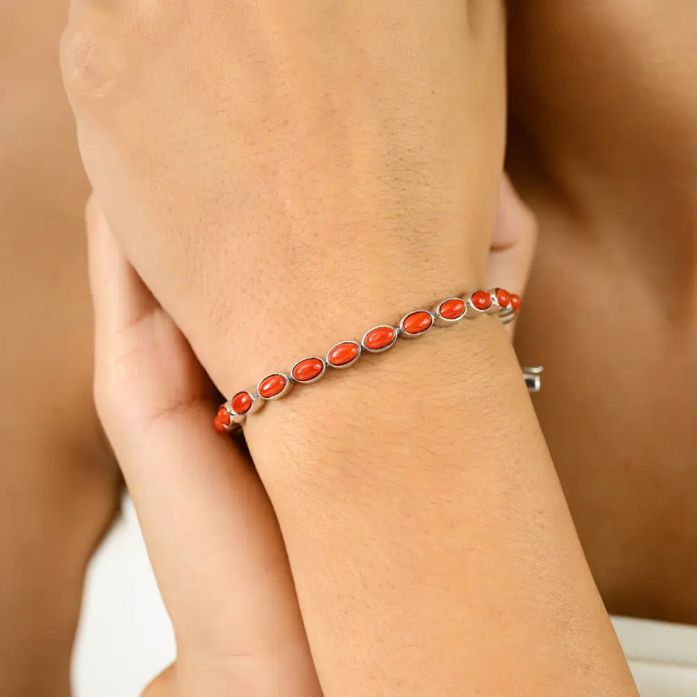 Best Top Seller Pure 925 Sterling Silver Jewelry Handmade Real Coral Stackable Bracelet