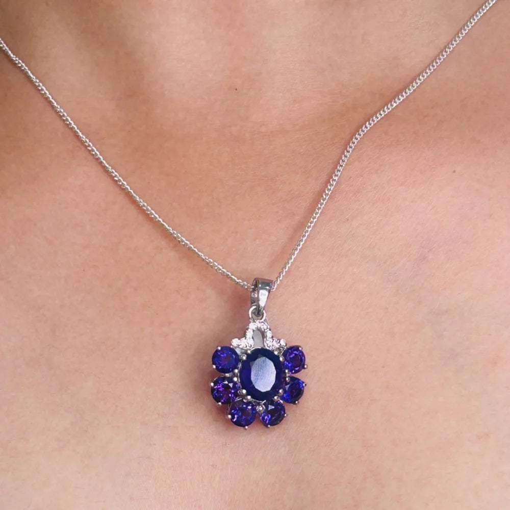 Trending Jewelry Genuine Amethyst & Round Cut American Diamond Pendant February Birthstone
