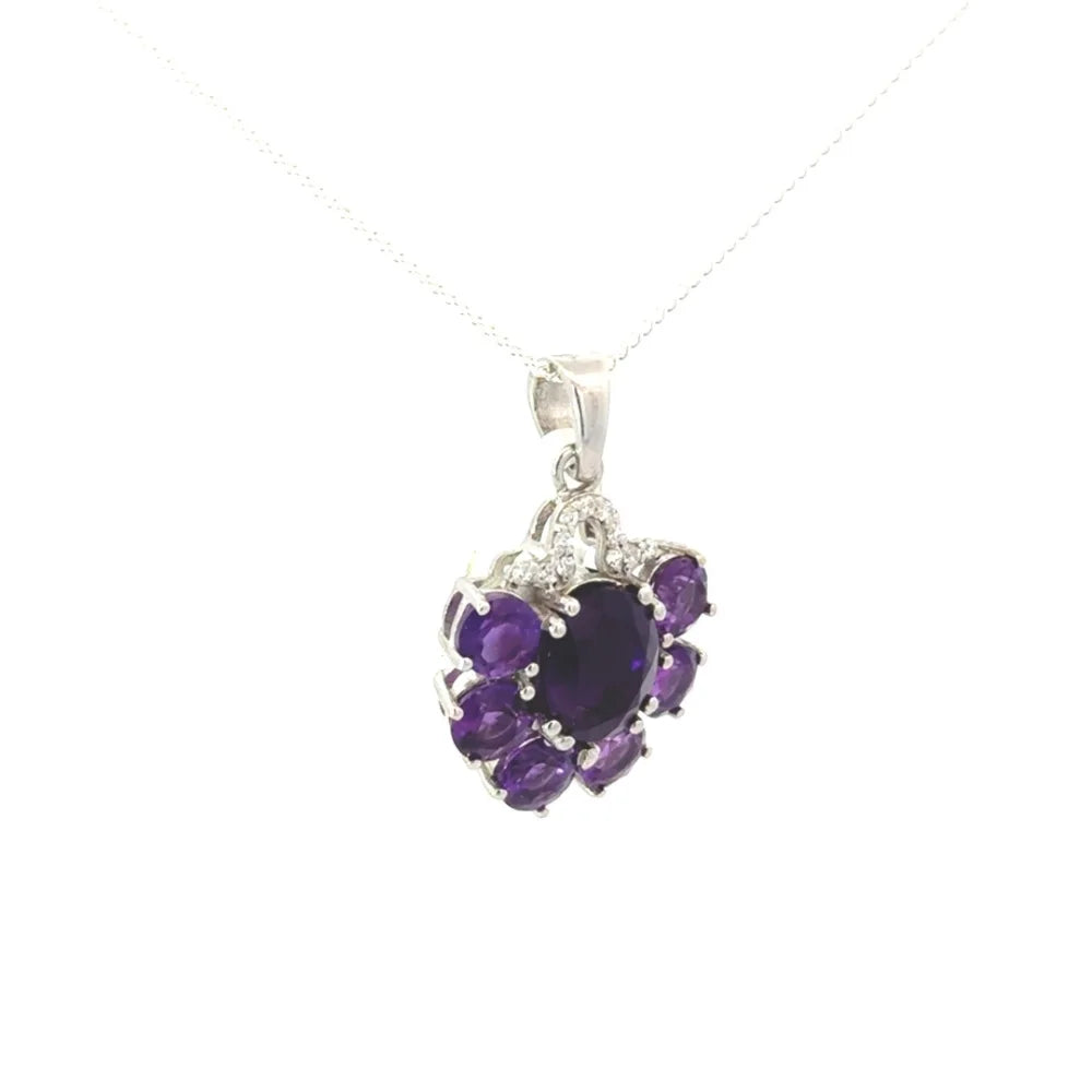 Trending Jewelry Genuine Amethyst & Round Cut American Diamond Pendant February Birthstone