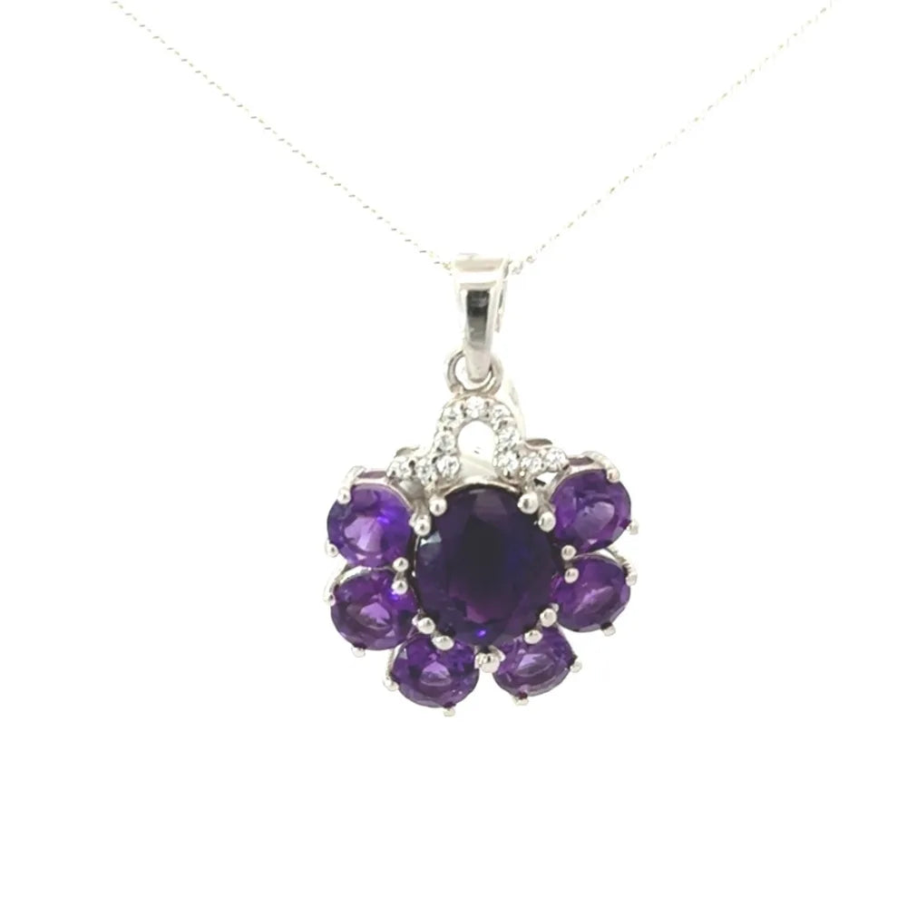 Trending Jewelry Genuine Amethyst & Round Cut American Diamond Pendant February Birthstone
