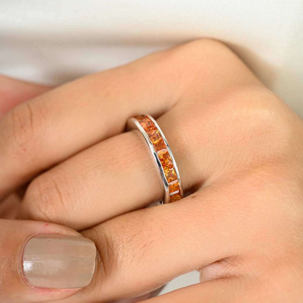 Precious Gemstone Handmade Real Orange Sapphire Stackable Ring High Grade Jewelry