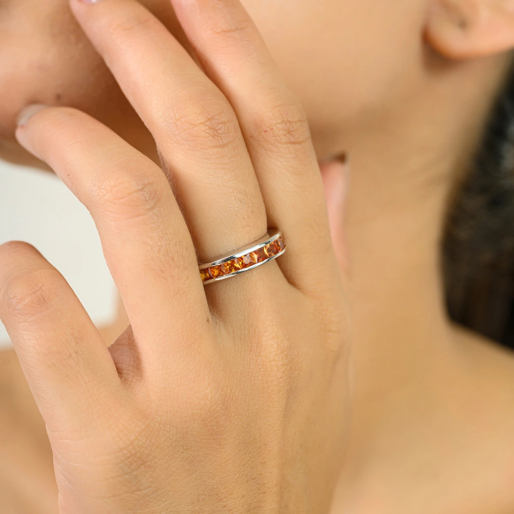 Precious Gemstone Handmade Real Orange Sapphire Stackable Ring High Grade Jewelry