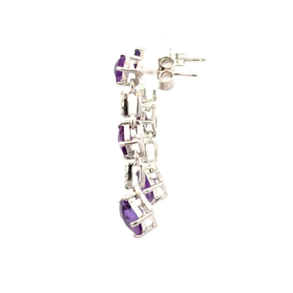 Exclusive Jewelry Square Shape Amethyst & American Diamond Dangle Earrings