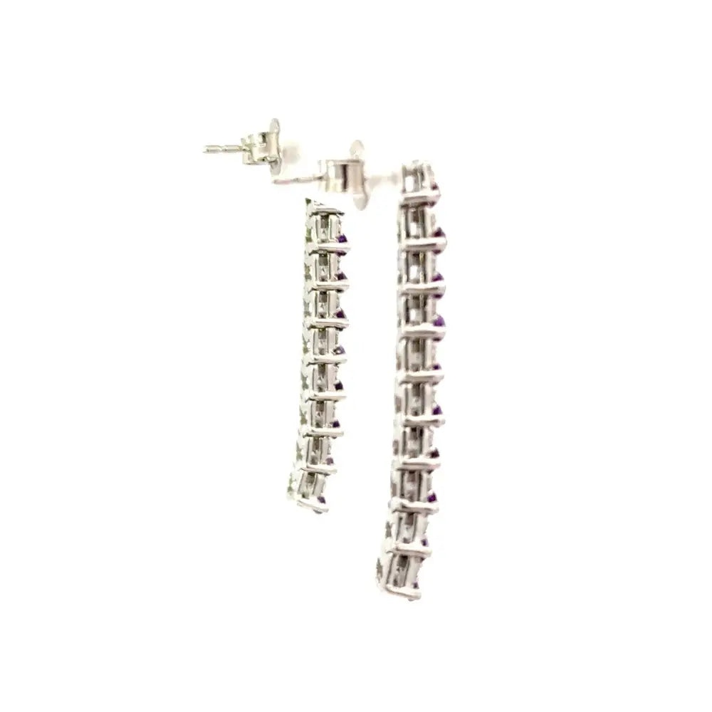 Wholesale Custom Amethyst & American Diamond Straight Dangle Earrings Rhodium Plated Jewelry