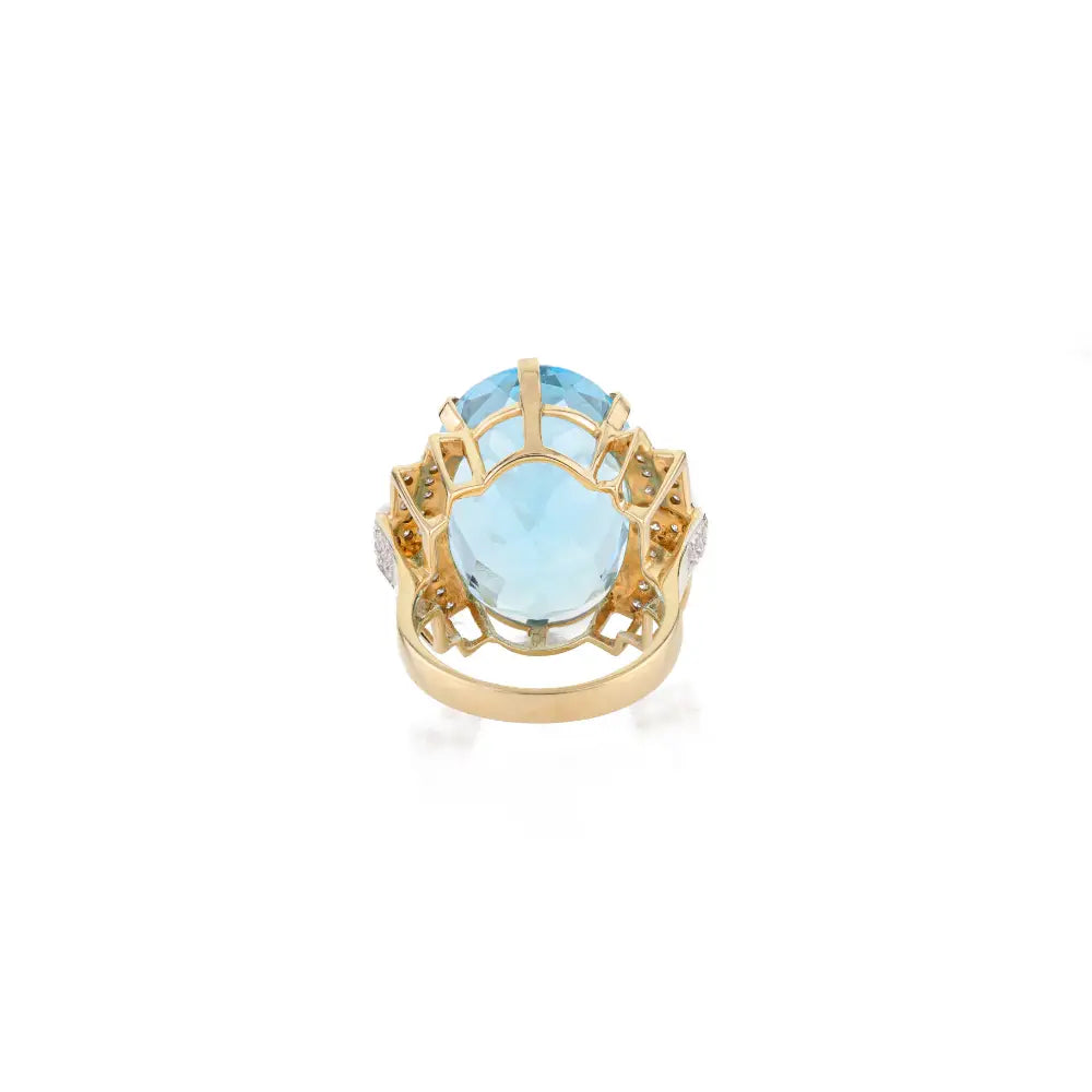 14K Yellow Gold Real Blue Topaz & Diamond Chunky Ring December Birthstone Jewelry Gift