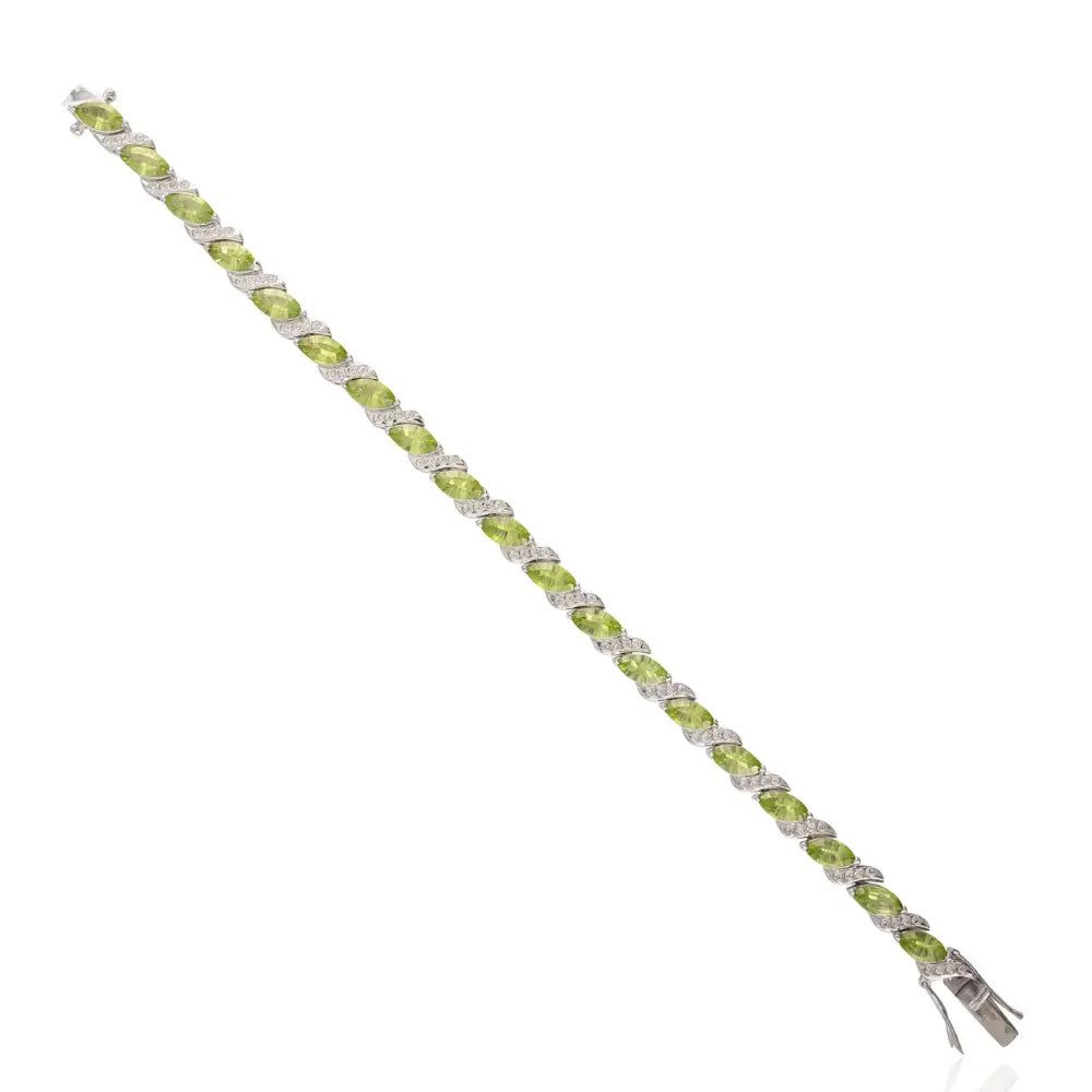 Stunning Explore Marquise Peridot & Round American Diamond Tennis Bracelet Birthday Gift For Her