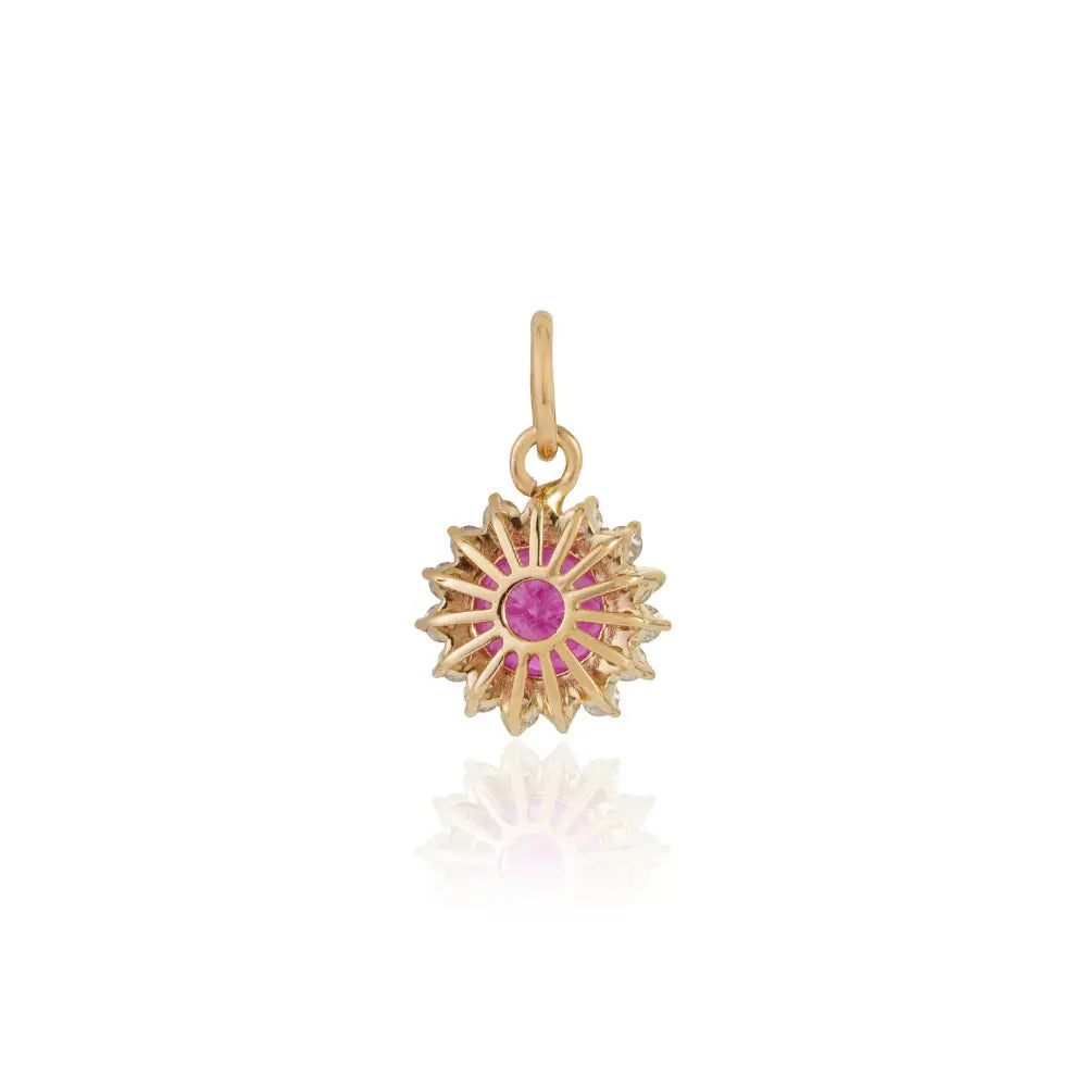 Round Cut Ruby & Diamond Minimal Cluster Pendant Gift For Mom 14K Yellow Gold Jewelry
