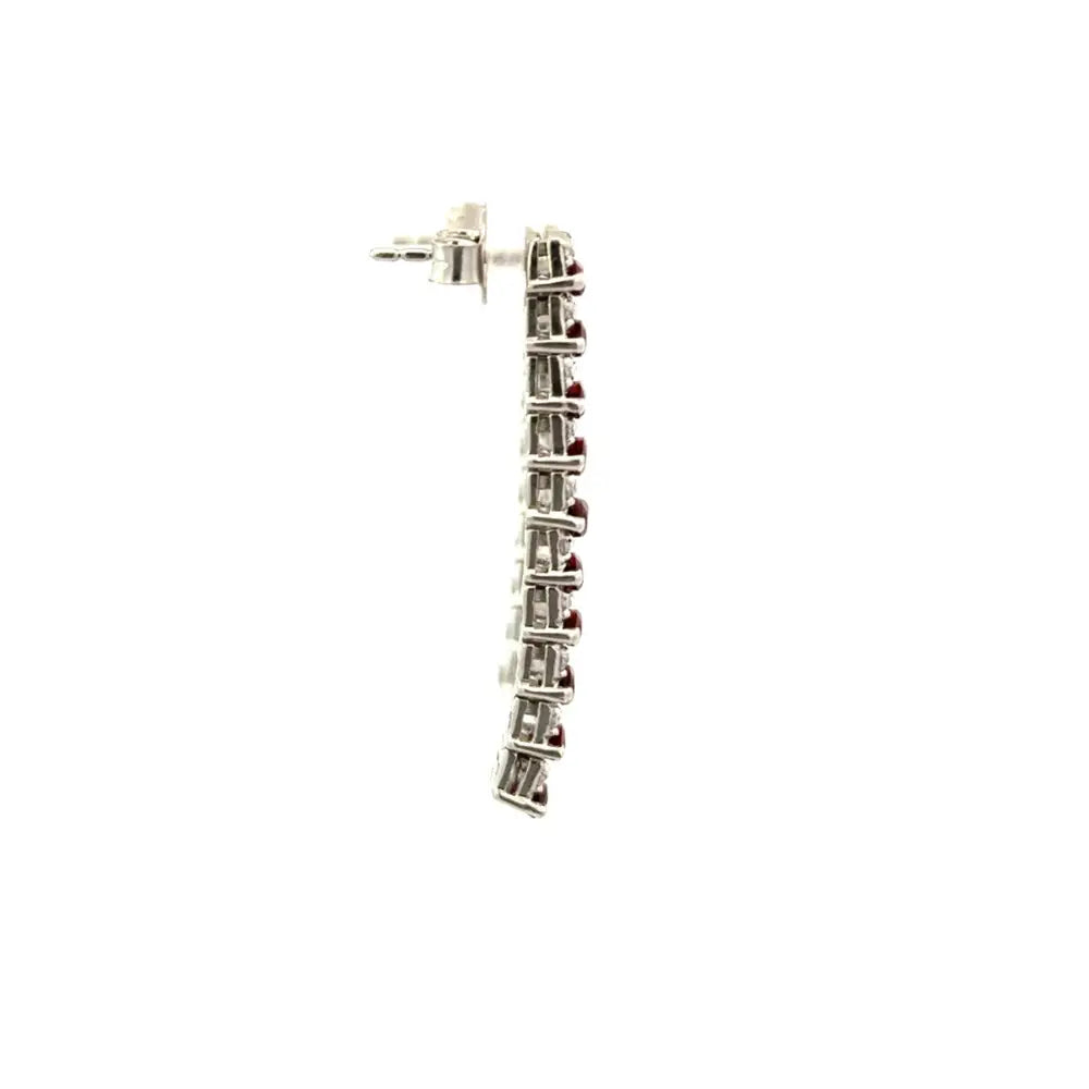 Anniversary Gift 925 Sterling Silver Garnet & American Diamond Straight Dangle Earrings