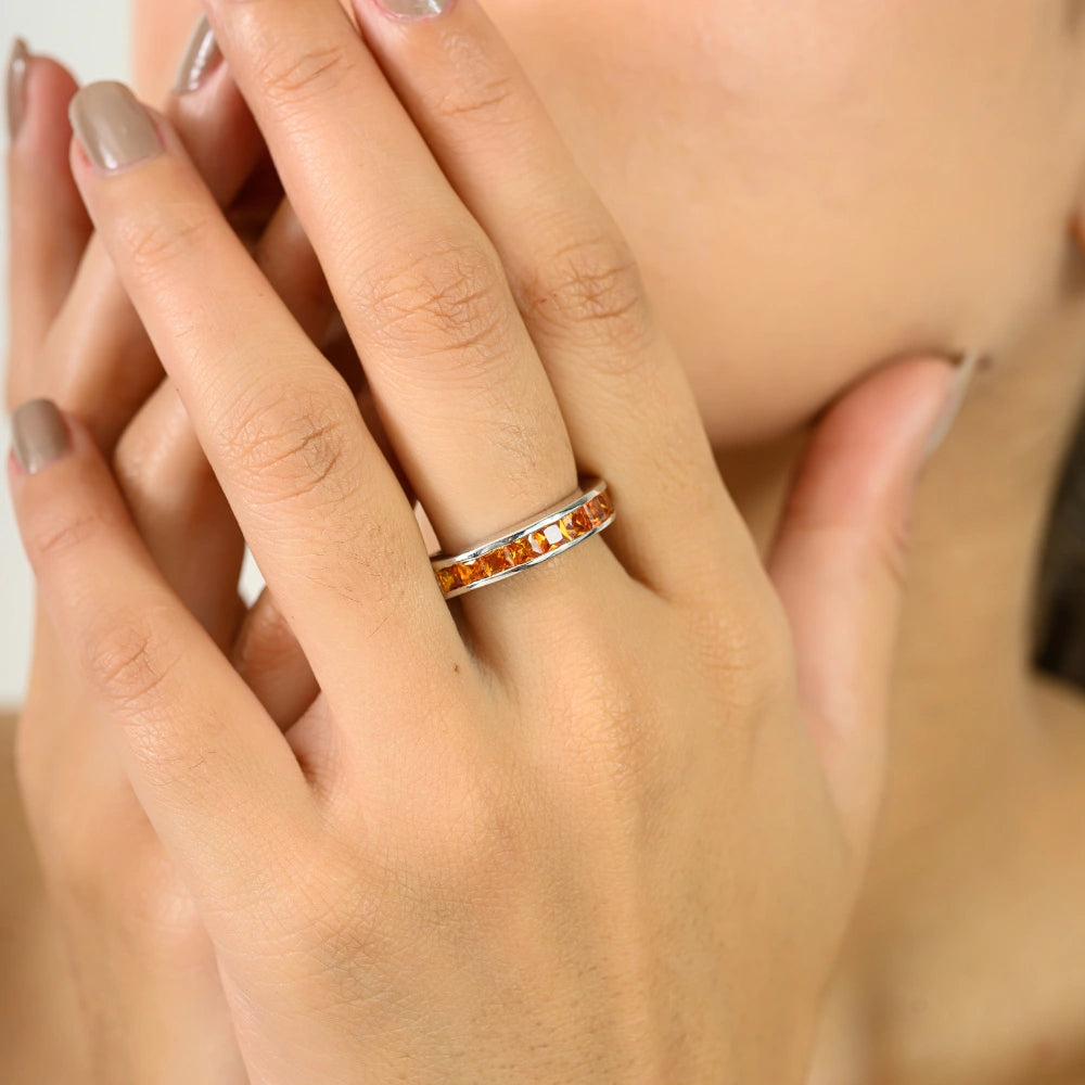 Precious Gemstone Handmade Real Orange Sapphire Stackable Ring High Grade Jewelry