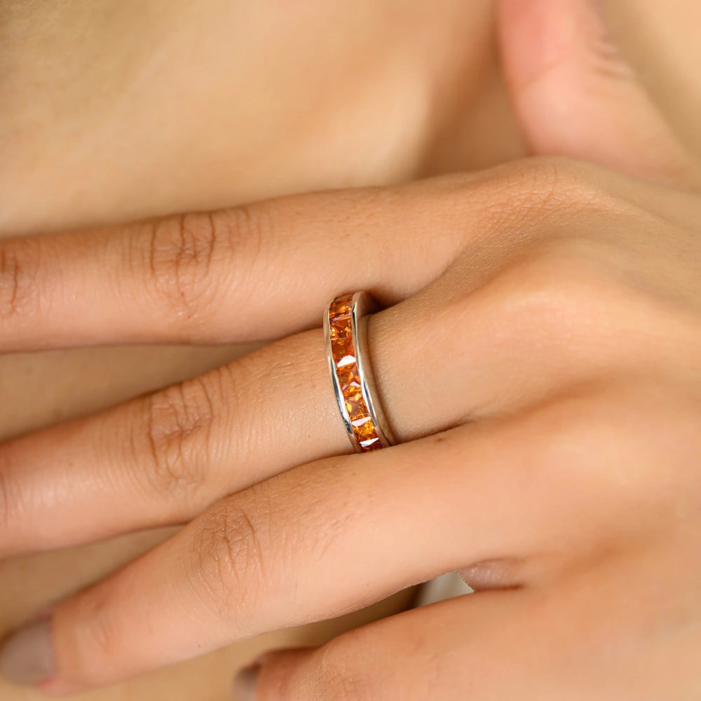 Precious Gemstone Handmade Real Orange Sapphire Stackable Ring High Grade Jewelry